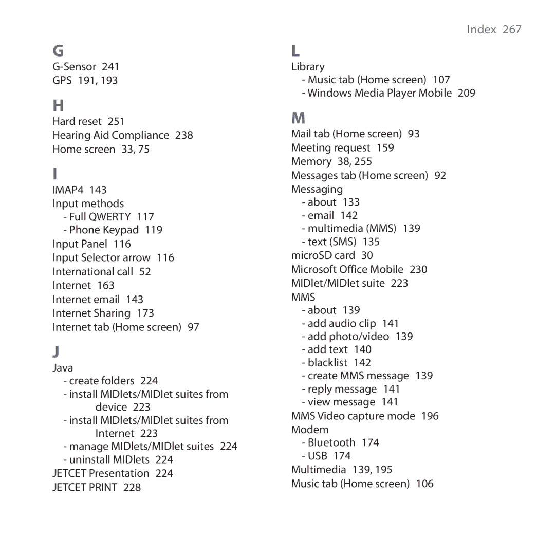 HTC RHOD300, HTC Tilt 2, NM8RHOD00 user manual Index  